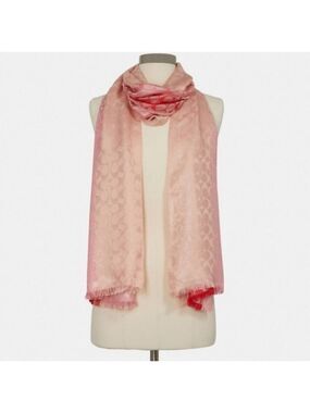 COACH OBLONG SCARF SIGNATURE STRIPE SHELL PINK